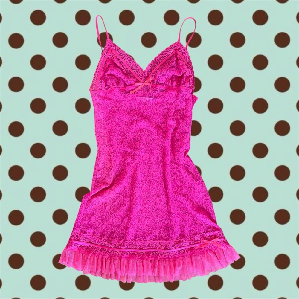 Hot Pink 90s Victoria’s Secret lace slip dress.